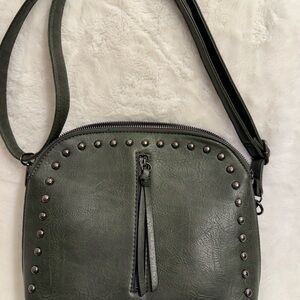 Sam & Hadley Green Shoulder Bag with Studded Accent, Zip & Magnetic Closure